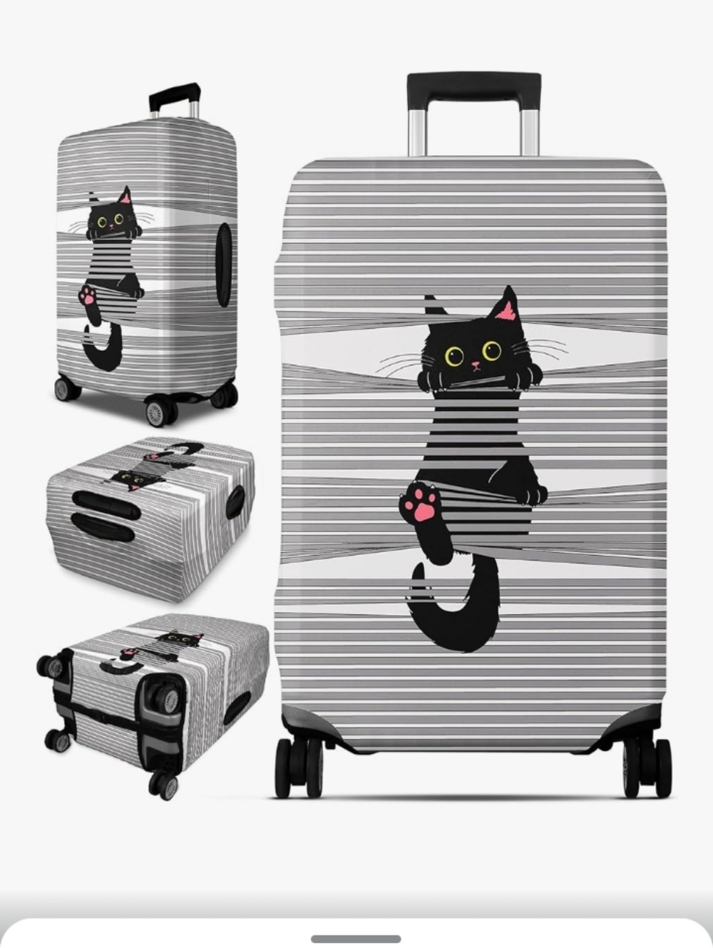 Luggage Cover for Suitcase Tsa Approved Protector Grey Cute Cat Striped Sz 24-27